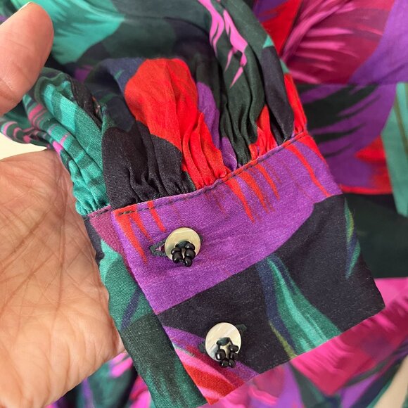 Farm Rio Midnight Leaves Shirt Dress • Silky Viscose • Beaded Belt • Size Small - Picture 7 of 13